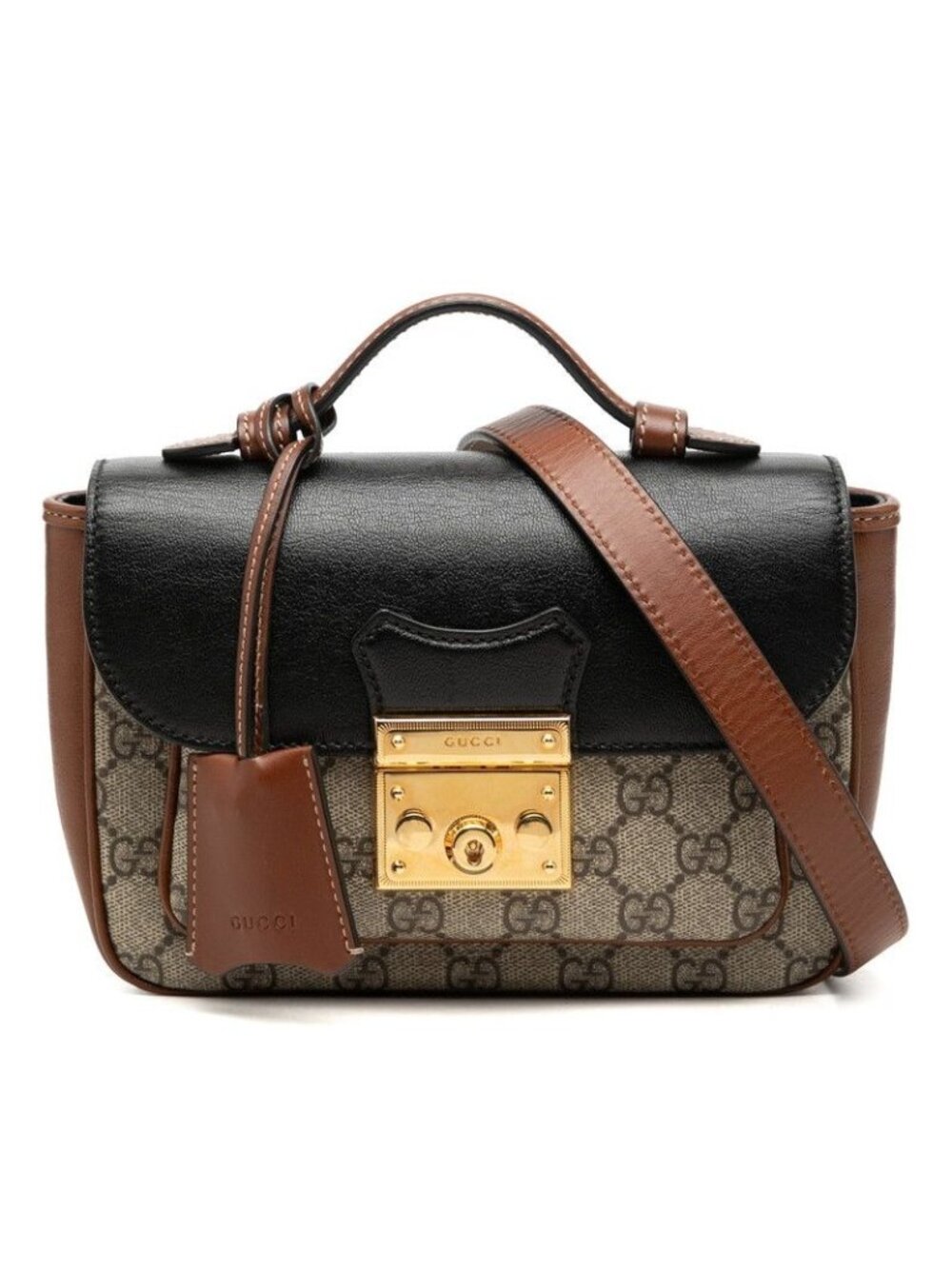 Gucci GG Supreme 2-Way Shoulder Bag Black Brown Beige Leather